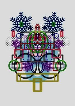 Abstract Symmetrical Geometric Composition with Snowflakes Stock Illustration