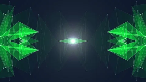 Abstract symmetrical GREEN poligon shape net shiny cloud animation background 库存影片 90689707