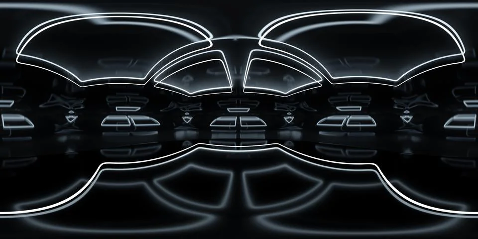 Abstract symmetrical light patterns in dark environment with led light accents Stock Illustration