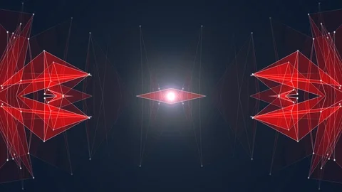 Abstract symmetrical RED polygon shape net shiny cloud animation background new 库存影片 90689306