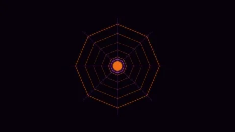 An abstract symmetrical web pattern radiating from a glowing orange center Stock Footage 338311270