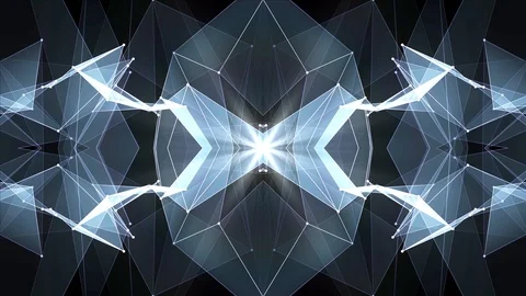 Abstract symmetrical WHITE polygon shape net shiny cloud animation background Stock Footage 90670823
