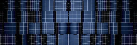 Abstract Symmetrical Wireframe Cube Wall, 3D Technology Background Stock Footage 340986724