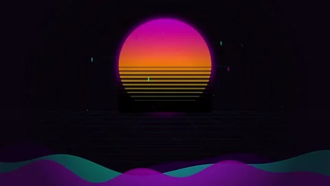 Abstract synthwave sunset glow over vibrant purple retro landscape lines Stock Footage 344248802