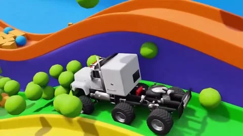 Abstract System Flow White Truck Moving Shapes 3D Scene Stock Footage 332761174