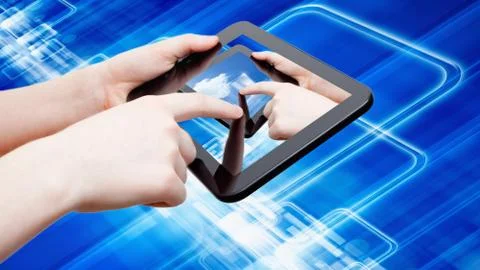 Abstract tablet computer in hands Stock Photos
