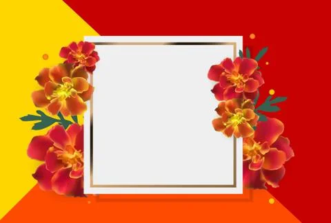 Abstract Tagetes Flower Realistic Vector Frame Background Stock Illustration