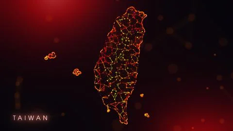 Abstract Taiwan Map Digital Network Background With Red And Orange Plexus Dot Stock Illustration