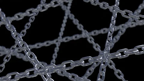 Abstract Tangle of Metallic Steel Chains Forming Complex Network Stock Footage 346241231
