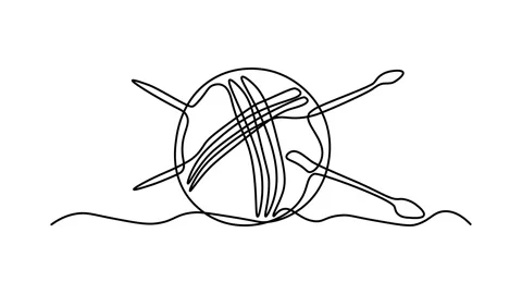 Abstract tangle with threads and knitting needles, knitting, Self drawing Stock Footage 297532831