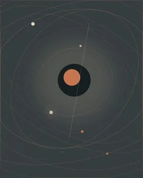 Abstract target-like rings with subtle orbits and orange accent dot, render.. 스톡 일러스트