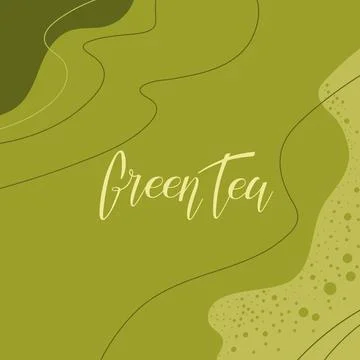 Abstract Tea background. Green Tea calligraphy lettering. Colorful Vector Stock Illustration