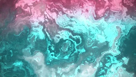 Abstract teal and pink liquid marble animation, fluid acrylic ink swirl 库存影片 343041351