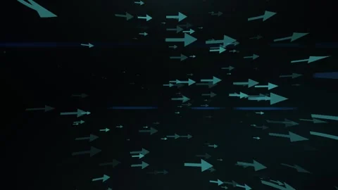Abstract teal arrows fly through dark space, symbolizing direction, data flow Stock Footage 327454217