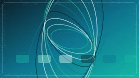 Abstract teal background with glowing circular lines and rectangular shapes.. Stock Illustration