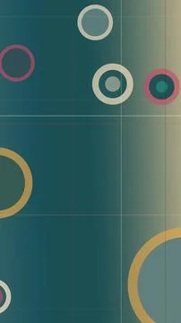 Abstract teal background with layered circles and rings over a modern grid,.. Stock Illustration