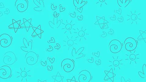 Abstract Teal Background with Playful Doodle Shapes and Swirls. Stock Illustration