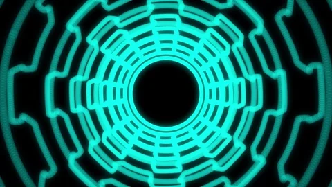 Abstract Teal Circular Light Tunnel Animation BAckground Stock Footage 293409078