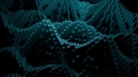 Abstract Teal Cubic Landscape: A Digital 3D Rendering of Interlocking Cubes.. Stock Footage 306363417