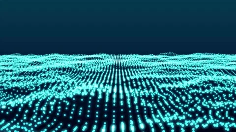 Abstract Teal Digital Landscape:  Glowing Particles Ripple Across a Dark Di.. Vidéo 295470989