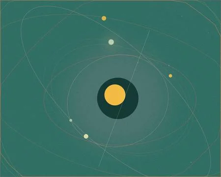 Abstract teal geometric network with circular rings, connected nodes, and a.. Stock Illustration