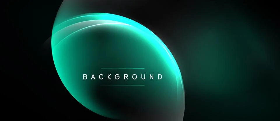 Abstract teal layers create luminous effect. Background text present, dark Stock Illustration