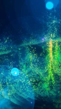 Abstract teal particle nebula with glowing dots, soft cosmic haze, digital .. Stock Illustration
