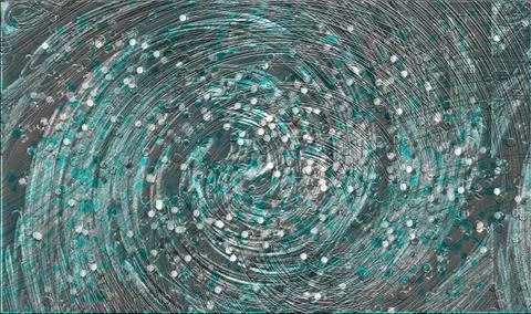 Abstract Teal Swirl Paint Texture With Circular Motion and Metallic Confett.. Stock Illustration