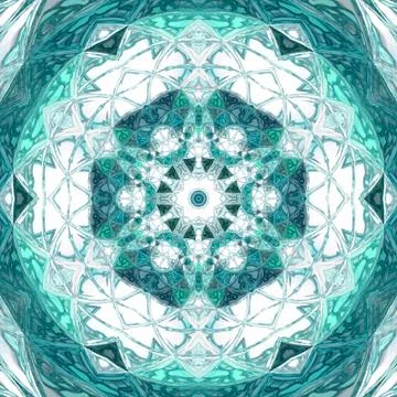 Abstract teal triangle mandala on white background. Indian pattern. Stock Illustration