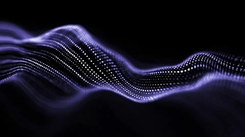 Abstract teal wave lines on a dark background, wave particles form Stock Footage 332182484