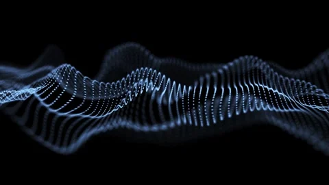 Abstract teal wave lines on a dark background, wave particles form Stock Footage 332182511
