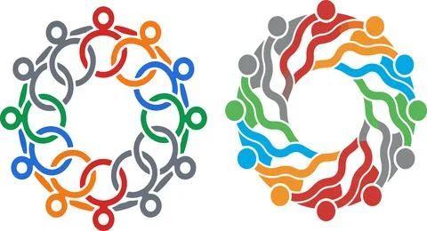 Abstract teamwork and community circular logo set for unity and cooperation. Stockillustratie