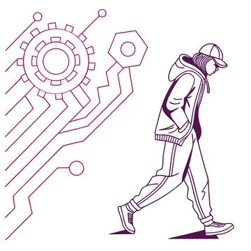 Abstract Tech and Digital Design with Neon Lines Vector Graphic 스톡 일러스트