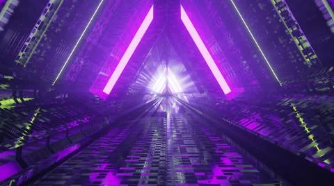 An abstract tech background design with a futuristic triangle-shaped tunnel a Illustrazione stock