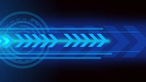 Abstract tech background with glowing arrows speed lines and circular inter.. Stock Footage 336755197