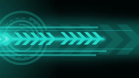 Abstract tech background with glowing arrows speed lines and circular inter.. Stock Footage 336755241