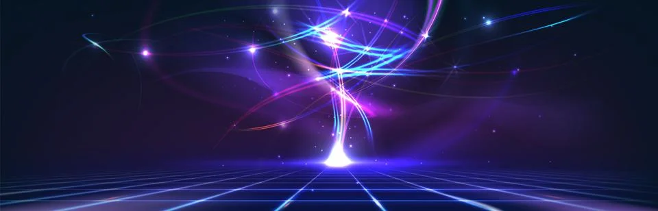 Abstract tech background with light lines and grid Stock Illustration