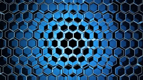 Abstract tech background with many colored hexagons and light Stock Illustration