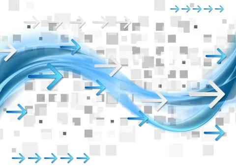 Abstract tech background with waves, squares and arrows Illustrazione stock