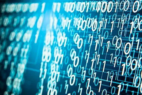 Abstract tech binary blue picture taked from perspective Foto stock