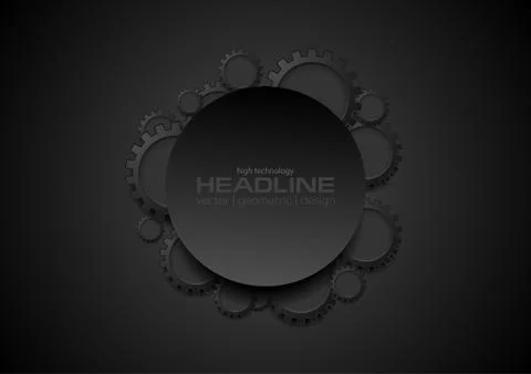 Abstract tech black gears and blank circle background Illustrazione stock