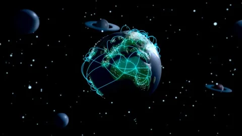 Abstract Tech Blue Energy Lines Earth Globalization in 3d Motion Graphic Vídeos de archivo 260688955
