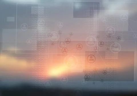 Abstract tech design on magic sunset backdrop Abstract tech design on magi... Foto stock