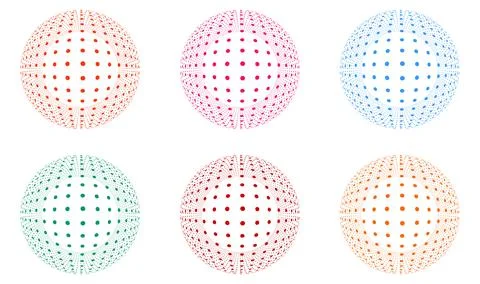 Abstract tech dot sphere, ball, globe, circle design in orange, pink, blue,.. Stock Illustration