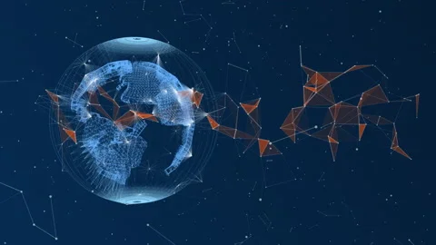 Abstract Tech Earth Globalization in 3d Motion Graphic. Concept Transmit Ai Stock Footage 217280442