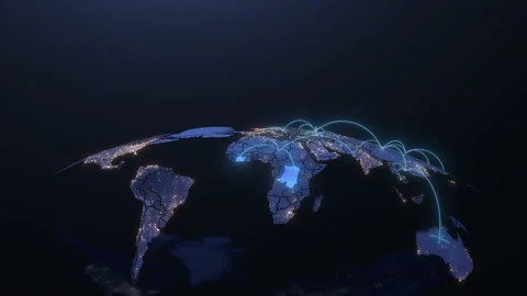 Abstract Tech Earth Globalization in 3d Motion Graphic. Concept Transmit Ai Stock Footage 218135321