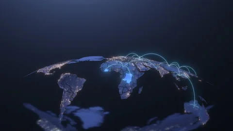 Abstract Tech Earth Globalization in 3d Motion Graphic. Concept Transmit Ai Stock Footage 218137253