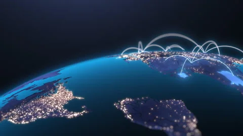 Abstract Tech Earth Globalization in 3d Motion Graphic. Concept Transmit Ai Stock Footage 218138352