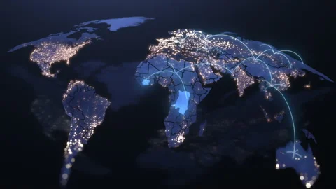 Abstract Tech Earth Globalization in 3d Motion Graphic. Concept Transmit Ai Stock Footage 218141196