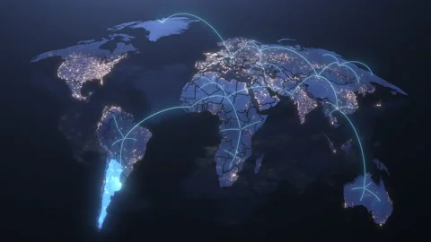 Abstract Tech Earth Globalization in 3d Motion Graphic. Concept Transmit Ai Stock Footage 218144532